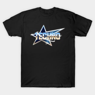 TECHNO  - Y2K Metallic Star (blue/tan) T-Shirt